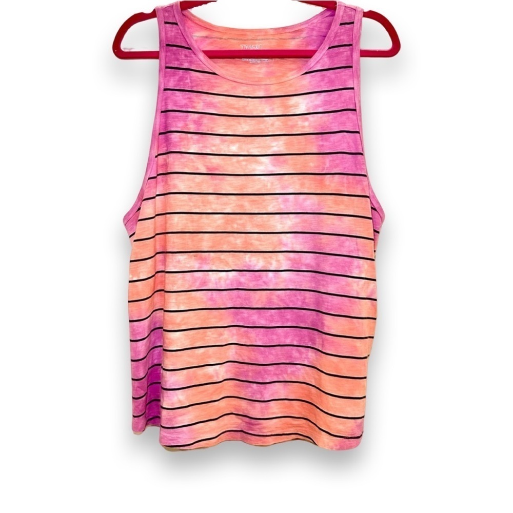 Time and Tru Pink and Orange Tie-Dye Stripe Tank